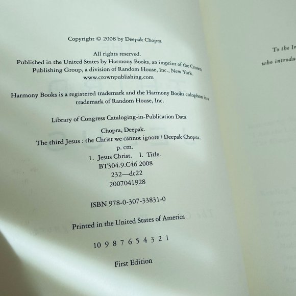 The Third Jesus The Christ We Cannot Ignore Hardcover Deepak Chopra 2008 - Picture 4 of 6